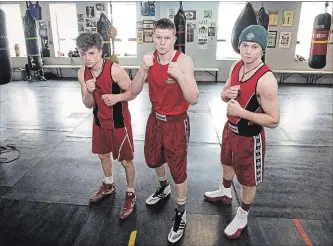  ?? BOB TYMCZYSZYN THE ST. CATHARINES STANDARD ?? From left, brothers Matthew, Gerry and and Stephen Ryan will represent Ontario, and St. Catharines Boxing Club, at the national championsh­ips next week in British Columbia.