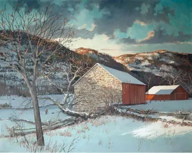  ??  ?? Eric Sloane (1905-1985), First Snow. Oil on board, 27¼ x 33 in. Courtesy Questroyal Fine Art.