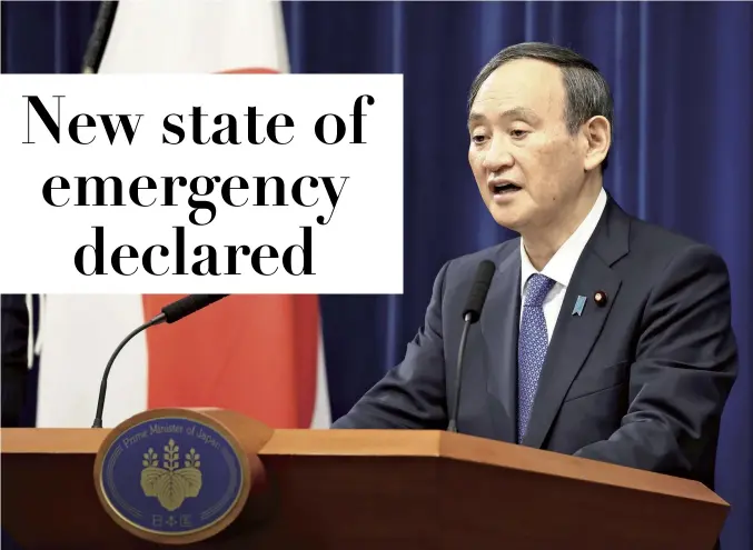  ?? The Yomiuri Shimbun ?? Prime Minister Yoshihide Suga speaks at a press conference at the Prime Minister’s Office in Tokyo on Thursday.