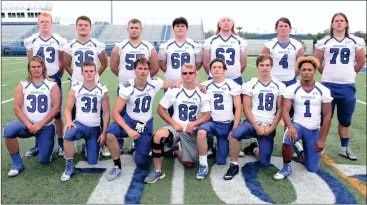  ??  ?? The 2017 Ringgold High School football senior players include (front row, from left) Austin Goldsmith, Joey Collins, Jay King, Seth Mills (manager), Nathan Camp, Collin Cook and Jordan Preston. On the back row are Drake Starks, Noah Keaton, Dakota Wilson, San Kennedy, Bucky Williams, Ty Jones and Sam Akers. (Catoosa News photo/Scott Herpst)