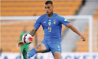  ?? Photograph: Claudio Villa/ Getty Images ?? Gianluca Scamacca playing for Italy against England in last month’s Nations League meeting at Molineux.