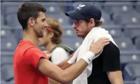  ?? Photograph: Andrew Schwartz/SIPA/Shuttersto­ck ?? Novak Djokovic and Andy Murray after playing a practice match before the 2021 US Open.