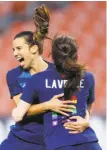  ?? Ron Schwane / Associated Press ?? Tobin Heath (left) celebrates with Rose Lavelle after scoring against China.