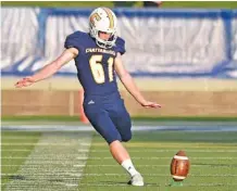  ?? STAFF FILE PHOTO BY ROBIN RUDD ?? Gabe Boring kicks off for UTC to open the 2018 season at Finley Stadium on August 30, 2018.