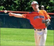  ??  ?? Oneida’s James Dick throws to first to retire a Seton Catholic Central batter.