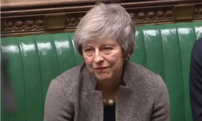  ??  ?? Theresa May listens in the Commons as Jeremy Corbyn calls for a no-confidence vote in her. Photograph: AFP/Getty