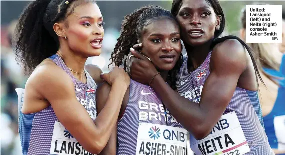  ?? EPA ?? United: Lansiquot (left) and Neita (right) console Asher-Smith