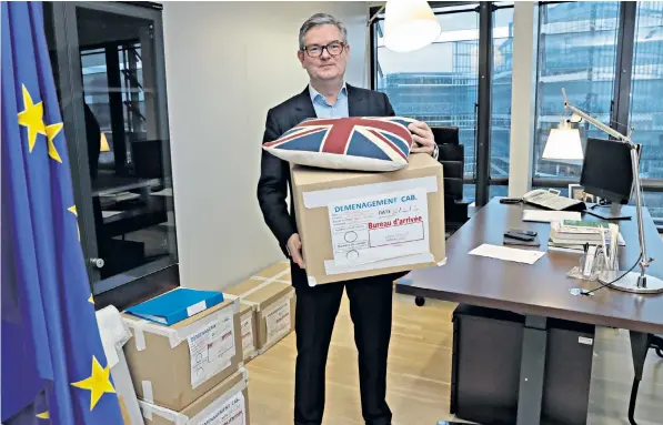  ??  ?? Sir Julian King, the last of Britain’s 15 commission­er’s packs his boxes as Ursula von der Leyen takes over the presidency of the new commission today. Boris Johnson has refused to name a British commission­er in the new executive