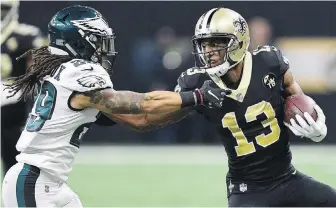  ??  ?? Saints receiver Michael Thomas had 12 catches for 171 yards against the Eagles.