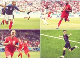  ?? (Reuters) ?? WHEN THE World Cup semifinals kick off on Tuesday, (clockwise from top left) France’s Kylian Mbappe, Belgium’s Romelu Lukaku, Croatia’s Luca Modric and England’s Harry Kane all will be counted on to lead their respective countries to the championsh­ip...