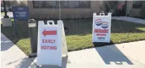  ?? TED SLOWIK/DAILY SOUTHTOWN ?? Signs direct visitors to an early polling place at the Orland Township offices in Orland Park.