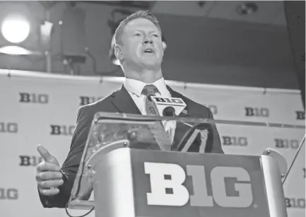  ?? SPORTS ?? Nebraska head coach Scott Frost speaks during Big Ten football media day Monday in Chicago. PATRICK GORSKI/USA TODAY