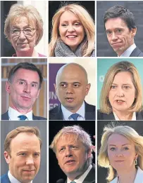  ??  ?? Some of the likely candidates to replace May: Top row, from left – Andrea Leadsom, Esther McVey and Rory Stewart; middle row – Jeremy Hunt, Sajid Javid and Amber Rudd; bottom row: Matt Hancock, Boris Johnson and Liz Truss.