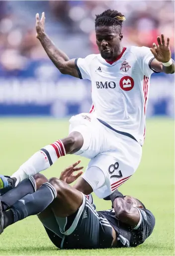  ?? DARRYL DYCK/THE CANADIAN PRESS/FILES ?? Canada forward Tosaint Ricketts, who played with Toronto FC last season, says the national team program and the state of soccer in Canada are “trending in the right direction.”