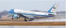  ?? SUSAN WALSH, AP ?? Air Force One, carrying President Obama, takes off from Andrews Air Force Base in Maryland on Tuesday.