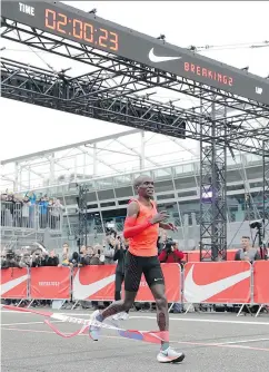  ?? LUCA BRUNO / THE ASSOCIATED PRESS ?? On May 6, Kenya’s Eliud Kipchoge fell just short of becoming the first to run a marathon in under two hours.