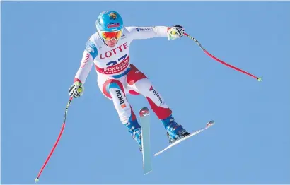  ?? Picture: Getty Images ?? Jasmine Flury of Switzerlan­d skis in the Audi FIS Ski World Cup 2017 Ladies’ Downhill Training in South Korea yesterday.