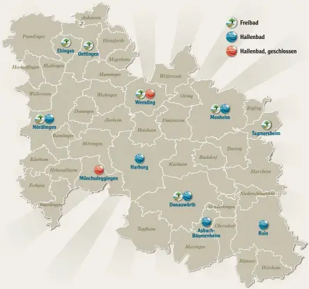  ?? AZ MAPS4NEWS.COM / INFOGRAFIK ?? Schwimmbäd­er im Landkreis