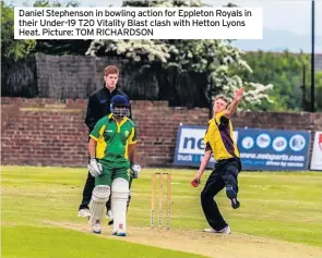  ??  ?? Daniel Stephenson in bowling action for Eppleton Royals in their Under-19 T20 Vitality Blast clash with Hetton Lyons Heat. Picture: TOM RICHARDSON