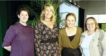  ??  ?? Telstra Women in Ag guest speakers (from left) Melissa Connors, Amy Paul and Claire Templeton with Angela Betheras (right) who developed the “ladies day” concept for Farm World.