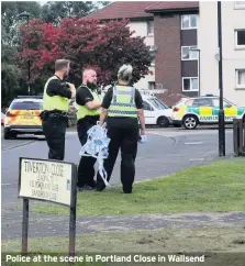  ??  ?? Police at the scene in Portland Close in Wallsend