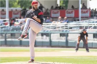  ?? Courtesy of Brandon Lawson 2019 ?? Righthande­d sinkerball­er Brandon Lawson, shown pitching for DoubleA Richmond last season, was one of 20 Giants minorleagu­ers who were cut Tuesday.