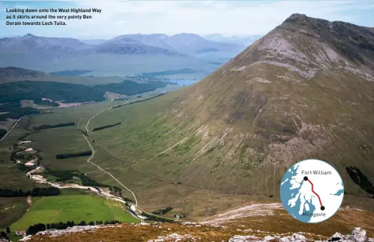  ??  ?? Looking down onto the West Highland Way as it skirts around the very pointy Ben Dorain towards Loch Tulla.