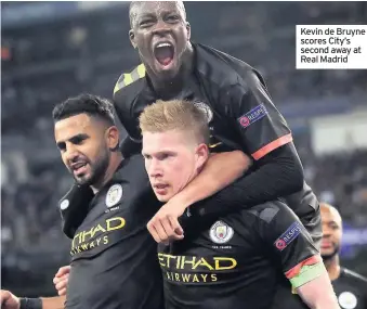  ??  ?? Kevin de Bruyne scores City’s second away at Real Madrid