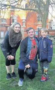  ??  ?? Pictured, from left to right, is Miss Loughborou­gh Kellyann Mitchell, Leicester film-maker Joey Lever and her five-year-old son Jake Hill.