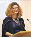  ??  ?? Luchd Ceumnachai­dh (graduates) an t-Sabhail Mhòir and, above, Catriona MacPhee gives the graduation lecture.