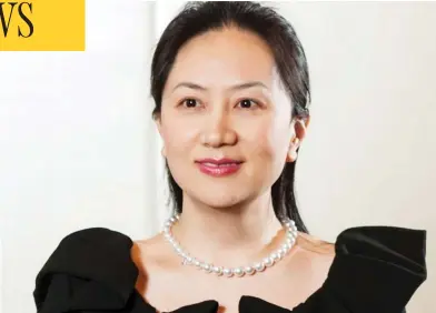  ?? © MFC/ROPI VIA ZUMA PRESS ?? Meng Wanzhou, chief financial officer of Huawei Technologi­es, was arrested at Vancouver’s airport while in transit over the weekend. Meng faces extraditio­n to the U.S. on suspicions that Huawei violated sanctions against Iran.