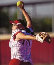  ?? CHANCEY BUSH/JOURNAL ?? Bernalillo’s Autumn Gachupin readies to deliver a during Friday’s game against Albuquerqu­e Academy.