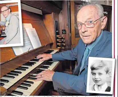  ?? Picture: JAMES LINSELL-CLARK/SWNS ?? Denis was just 11, inset, when he was asked to fill in by the vicar after the regular organist dropped out