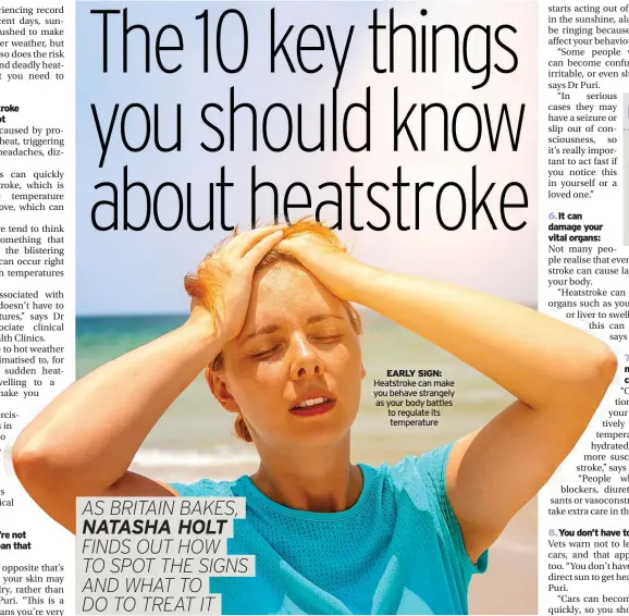  ?? ?? EARLY SIGN: Heatstroke can make you behave strangely as your body battles to regulate its temperatur­e