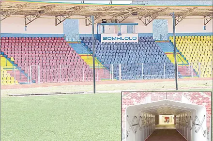  ?? (Pics: AFN Sports and File pic) ?? Somhlolo National Stadium will undergo further upgrades at a cost of E35 million. (INSET) A new-look Somhlolo will have a retractabl­e player tunnel.