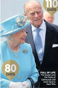  ??  ?? FULL OF LIFE The Queen and the Duke of Edinburgh still work hard in their 90s