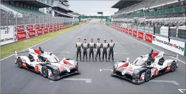  ??  ?? FAVORITOS. Los Toyota son los máximos favoritos a ganar en Le Mans y además se disputarán el Mundial entre ellos: a Alonso, Nakajima y Buemi les vale ser séptimos.