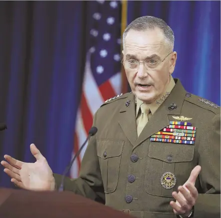  ?? AP PHOTO ?? ANSWERS COMING: Chairman of the Joint Chiefs of Staff Gen. Joseph Dunford said at a Pentagon briefing yesterday that a report of the Niger attack that left four soldiers dead will have to wait until the investigat­ion is finished.