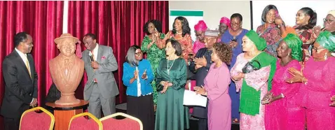  ??  ?? Unveiling of the Joseph Sodipo memorial statue endowed to NAMFI by one of his former students, College of Medicine, University of Lagos, Dr. Sonny F. Kuku with members of Sodipo family and dignitarie­s PHOTOS: FEMI ADEBESIN-KUTI