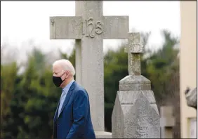  ?? STEFANI REYNOLDS / THE NEW YORK TIMES ?? President Joe Biden leaves church after attending Mass March 27 in Wilmington, Del. Biden is an observant Catholic who underwent a decades-long conversion to the cause of abortion rights.