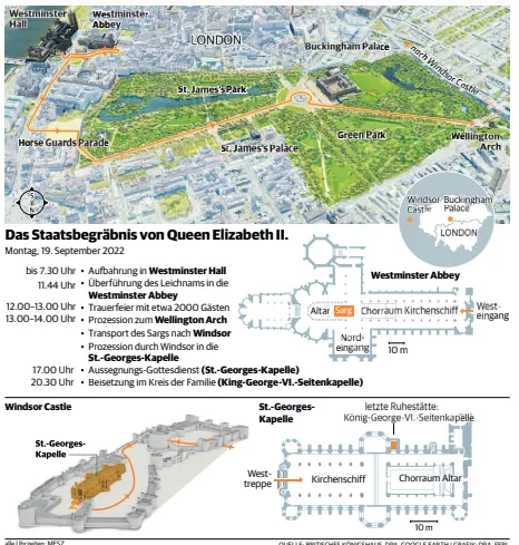  ?? alle Uhrzeiten: MESZ
QUELLE: BRITISCHES KÖNIGSHAUS, DPA, GOOGLE EARTH | GRAFIK: DPA, FERL ??