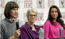  ?? PHOTO: AP ?? Rachel Crooks, left, Jessica Leeds, centre, and Samantha Holvey attend a news conference to discuss their accusation­s against Donald Trump.