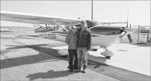  ?? NIKKI SULLIVAN/CAPE BRETON POST ?? Tamara Corbett, 31, stands beside pilot Bob Rosebrugh, 69, and the Cessna 182 plane he co-owns with pilot Jim Lockyer, 68. They are volunteers with Hope Air and they fly people like Corbett for free to medical treatments outside of their communitie­s.