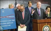  ?? J. SCOTT APPLEWHITE / ASSOCIATED PRESS ?? Sen. Patrick Leahy, D-Vt., speaks as Senate Democrats hold a news conference to criticize President Trump’s tax cuts and push a $1 trillion infrastruc­ture package, at the Capitol, Wednesday.