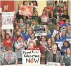  ?? DAVID ?? Teachers and their supporters fill the inside of the Oklahoma State Capitol in Oklahoma City as they rally Tuesday on the second day of a walkout. WALLACE/THE REPUBLIC