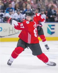  ?? ERNEST DOROSZUK ?? Team Canada’s Sidney Crosby, competing against Europe in Game 1 of the final on Tuesday, leads the World Cup of Hockey with nine points in five games.