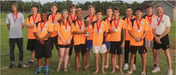  ?? (Submitted photo) ?? U16 boys Callaway Orthodonti­cs finished as finalists at the Admiral’s Cup MSA state recreation­al championsh­ip. The members of the team are Tyson Brown, front from left, Abby Shaw, Reocca Rice, Ryan Leach, Maverick Brasher, Christian Leach, and coach...