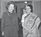  ?? VIRENDRA PRABHAKAR / HT FILE ?? Former British prime minister Margaret Thatcher with Indira Gandhi in New Delhi.