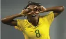  ?? Photograph: Armando Franca/AP ?? Formiga celebrates after scoring for Brazil against Germany in the semi-finals of the Beijing Olympics in 2008.