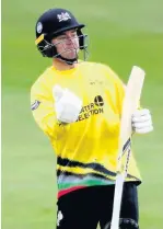  ??  ?? Ryan Higgins celebrates after scoring the winning runs against Northants